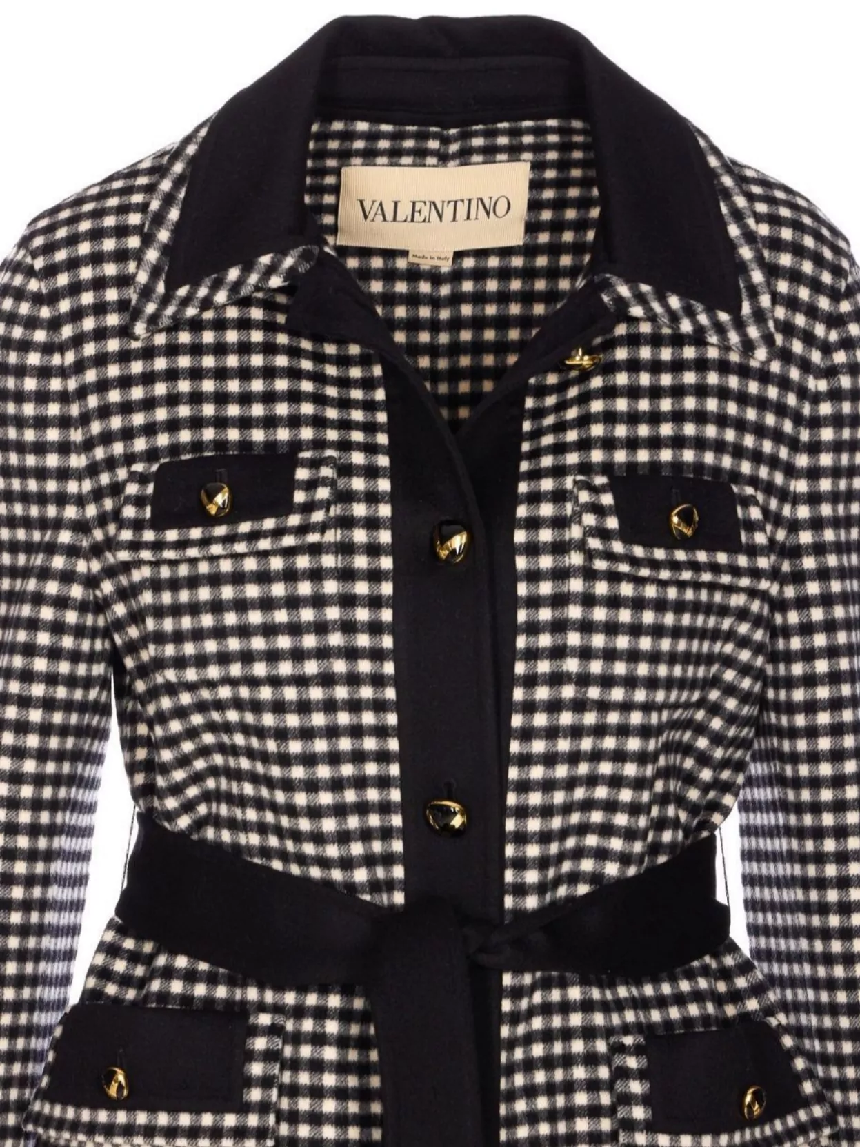 Valentino Garavani Checkered Coat Belted Pockets