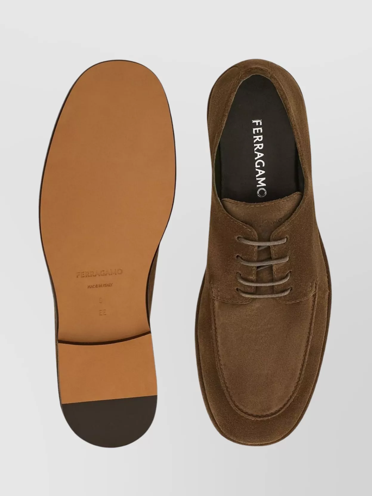 Ferragamo Camel Brown Suede Derby
