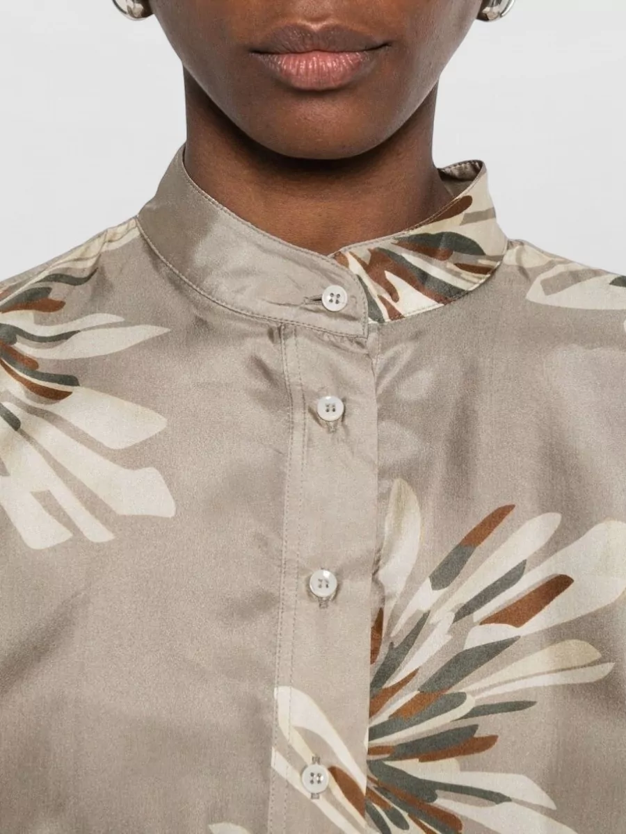 Brunello Cucinelli Silk Floral Print Long Sleeve Shirt