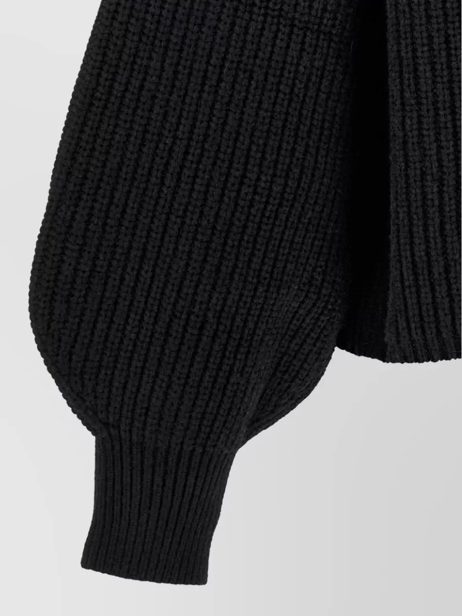 Max Mara Wool Cashmere Ribbed High Neck Ruffle Trim Sweater