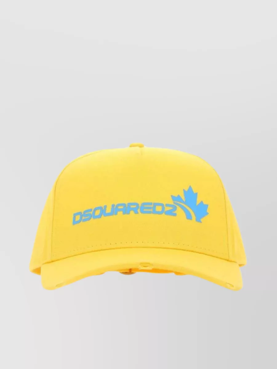 Shop Dsquared2 Cotton Cap With Curved Peak And Ventilation Eyelets In Yellow
