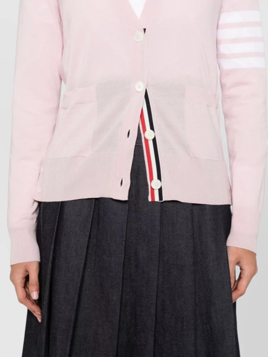 Thom Browne Striped V-Neck Long Sleeve Cardigan