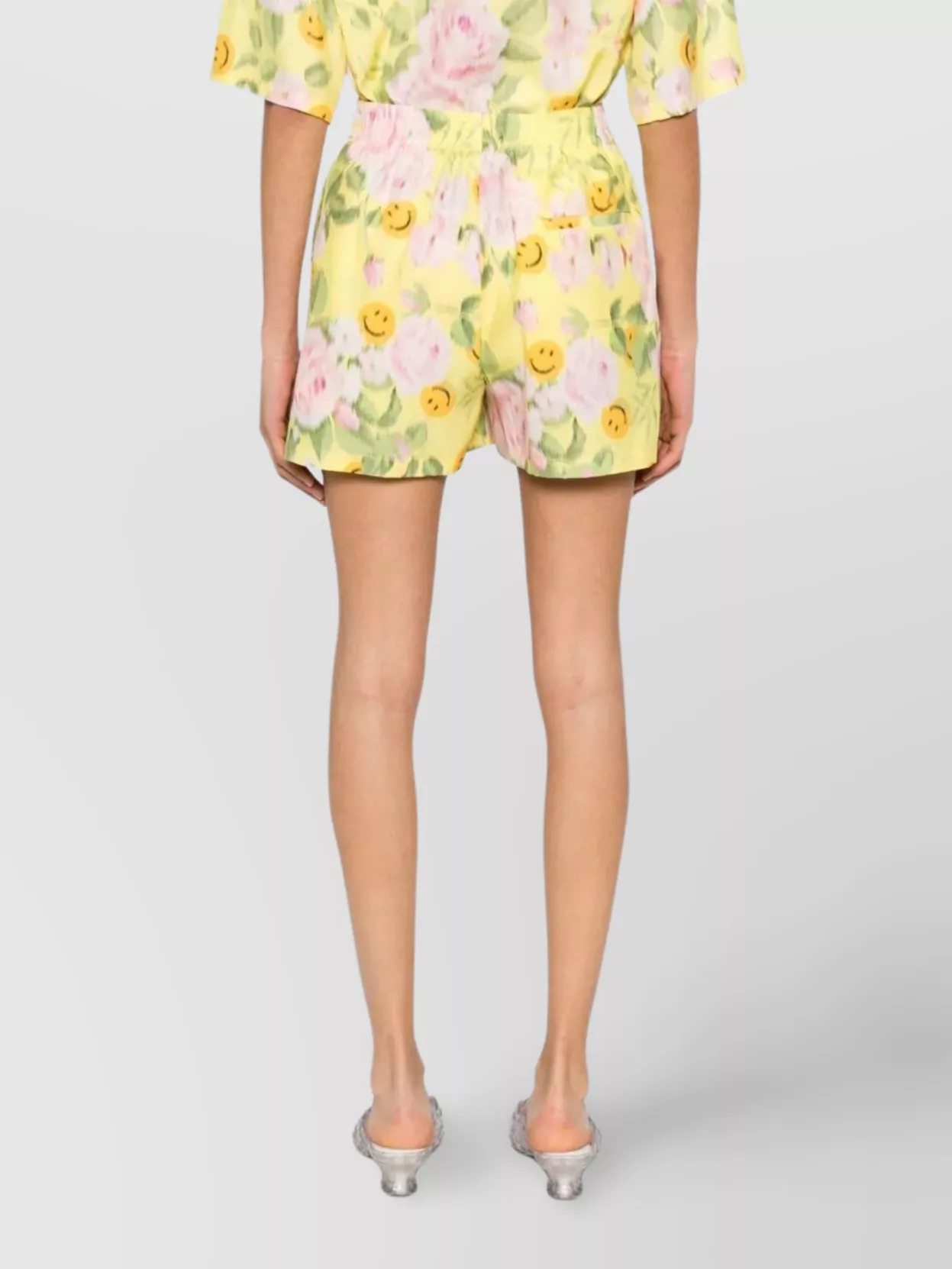 Moschino Smiley Face Floral Print Elastic Waist Shorts
