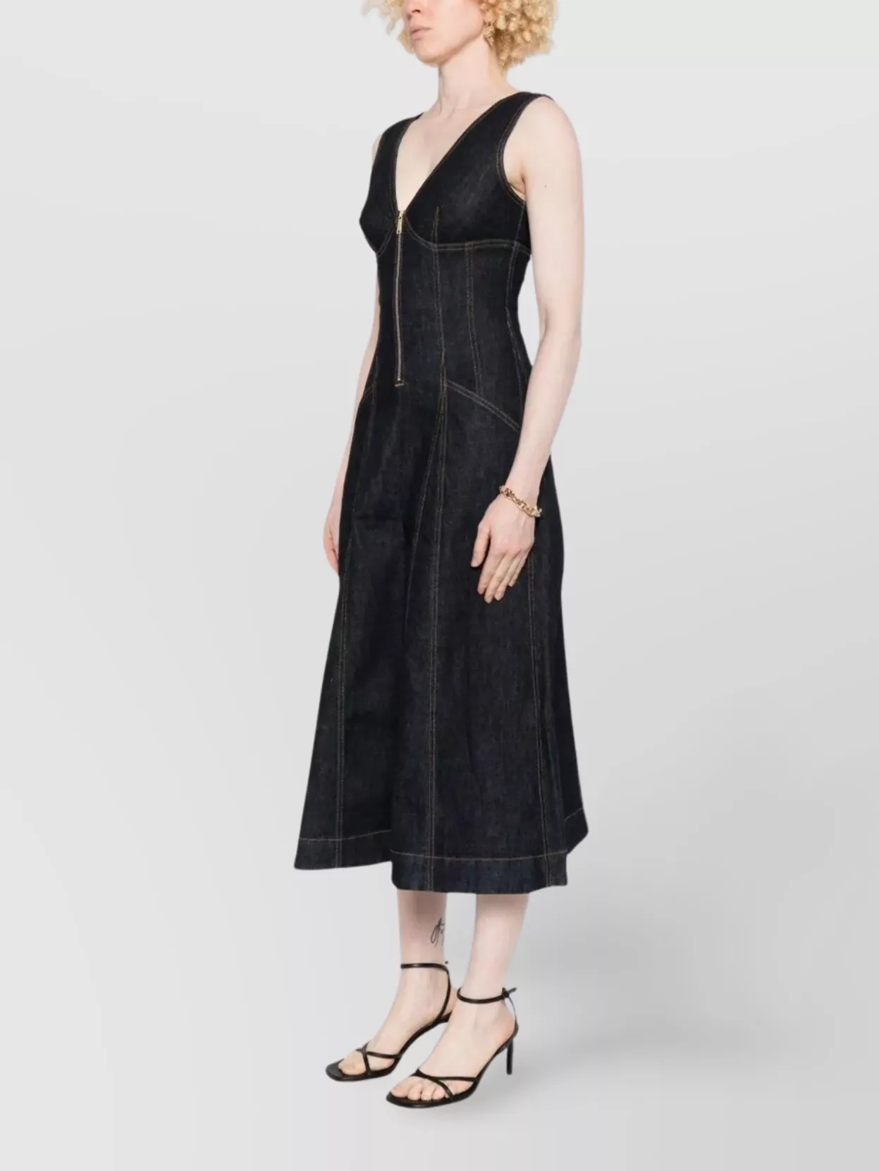 Self-portrait V-neck Denim Midi Dresses In Blue