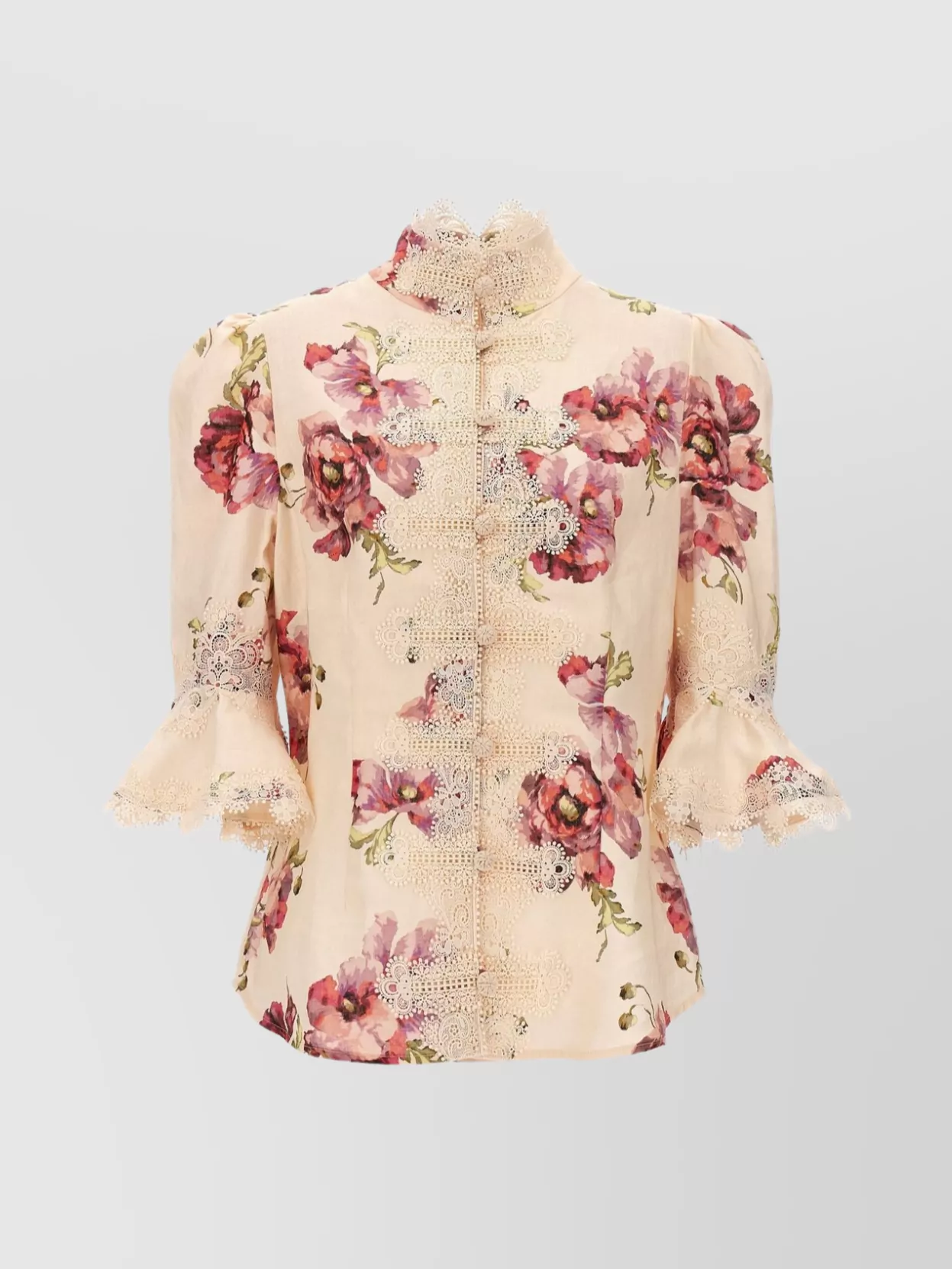 Zimmermann 'floral Applique' High Neck Lace Blouse In Pink