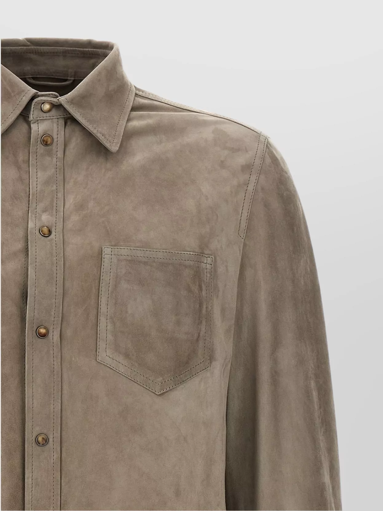 Brunello Cucinelli Suede Shirt With Chest Pocket And Point Collar