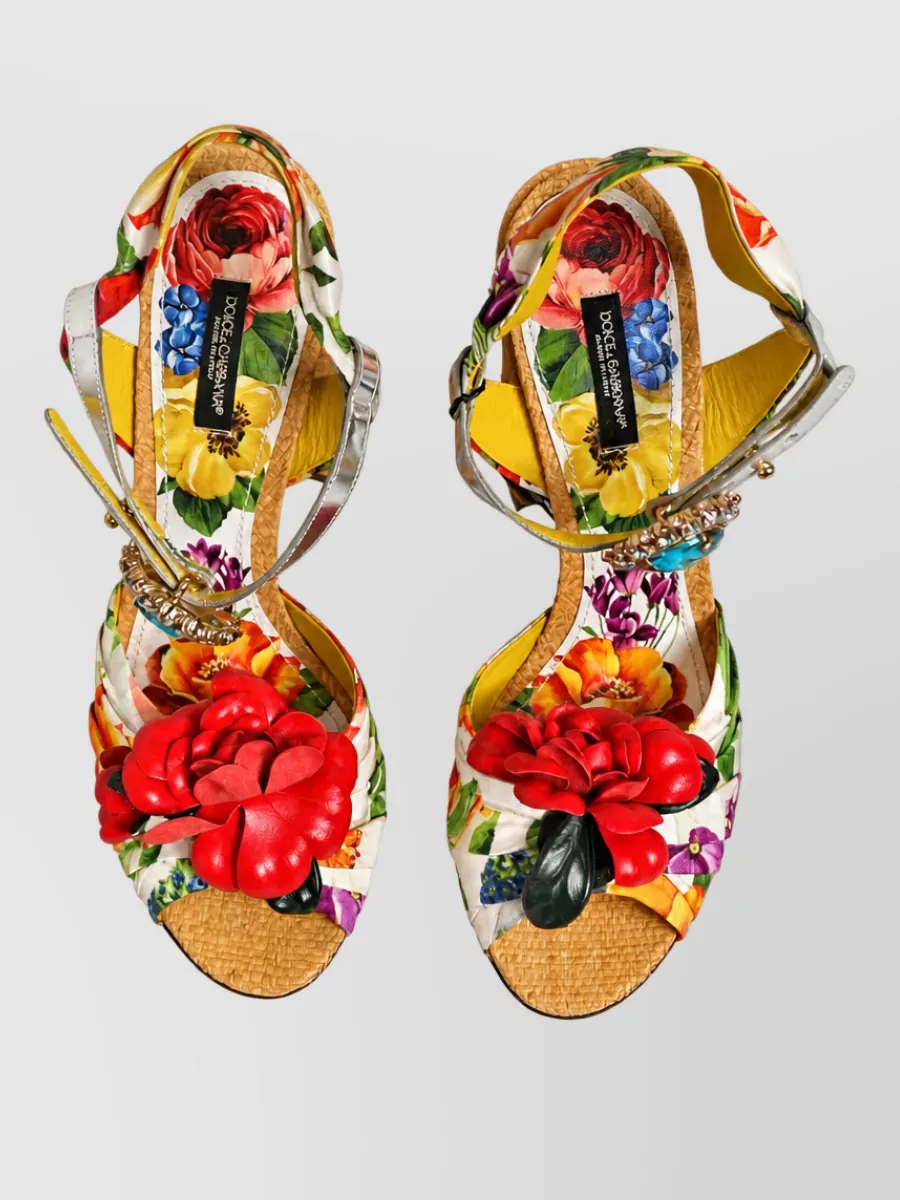 Dolce&Gabbana Silk Floral Crystal-Embellished Sandals
