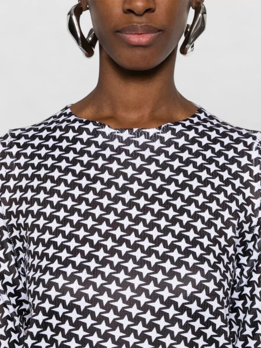Comme Comme Fine-Ribbed Star-Print Long-Sleeve Blouse