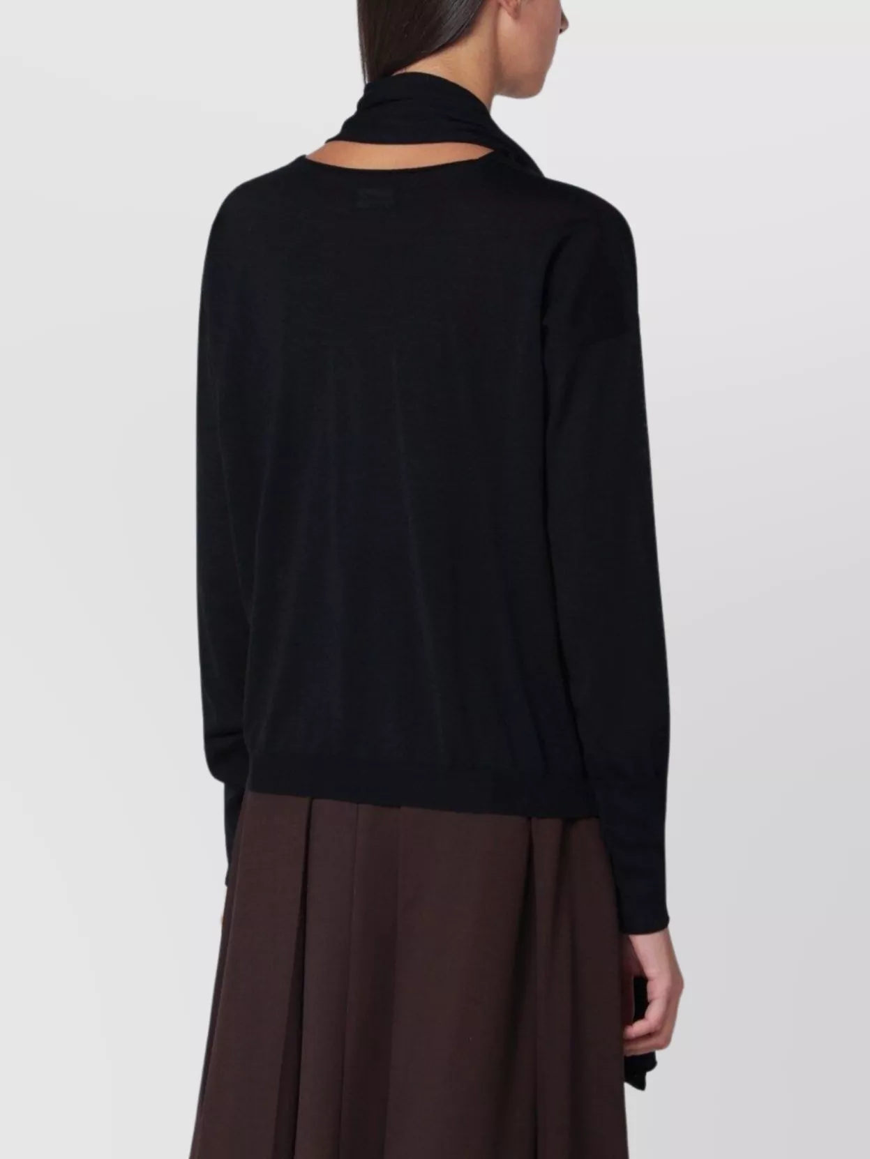 Roberto Collina Sweater Featuring Long Scarf Detail And V-neck In Black