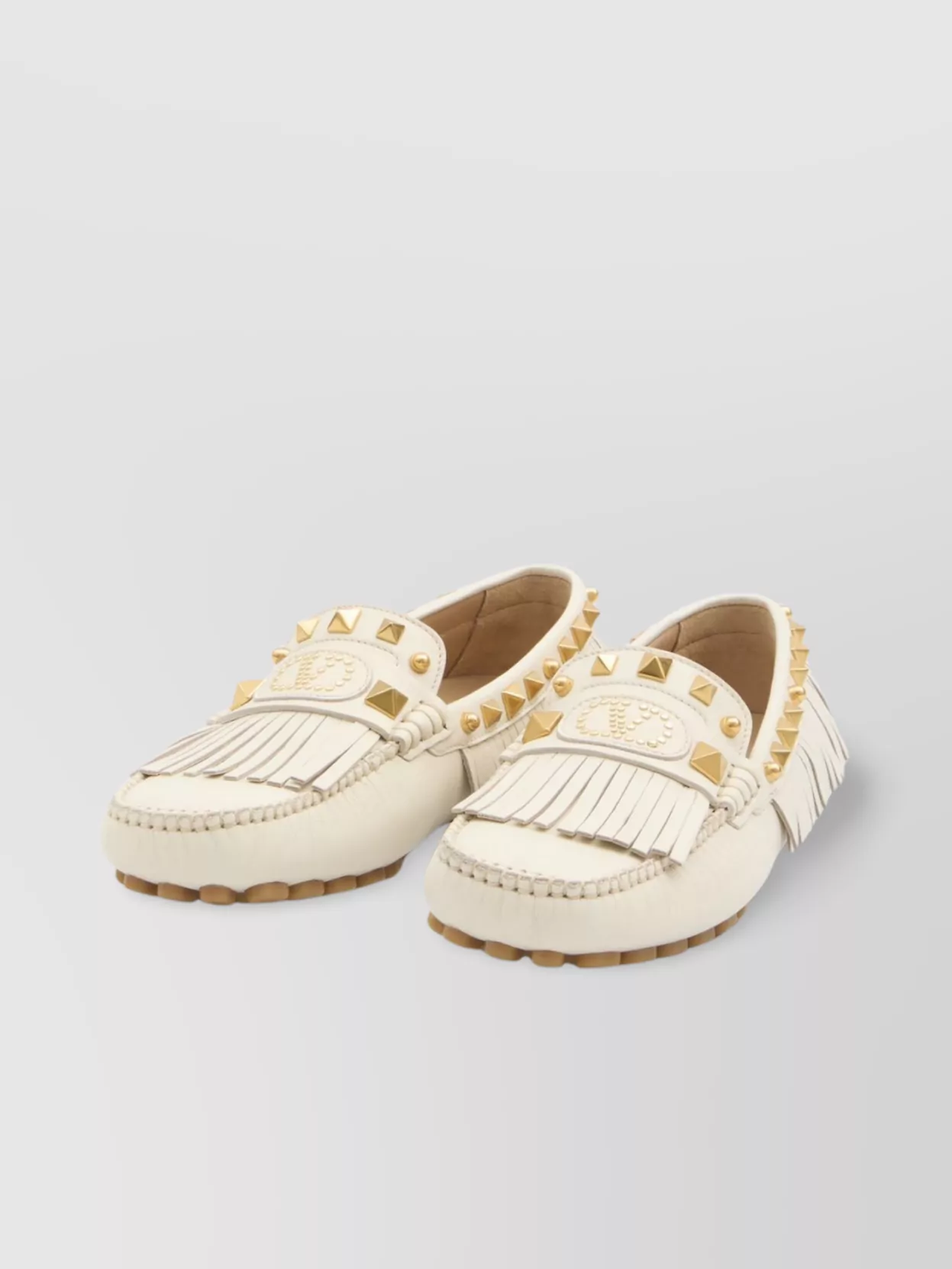Valentino Garavani Fringed Leather Loafers Metal Rivets