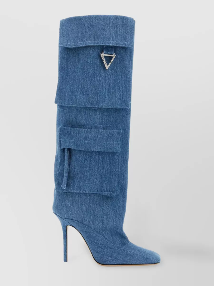 Shop Attico Sienna Denim Knee Boots In Blue