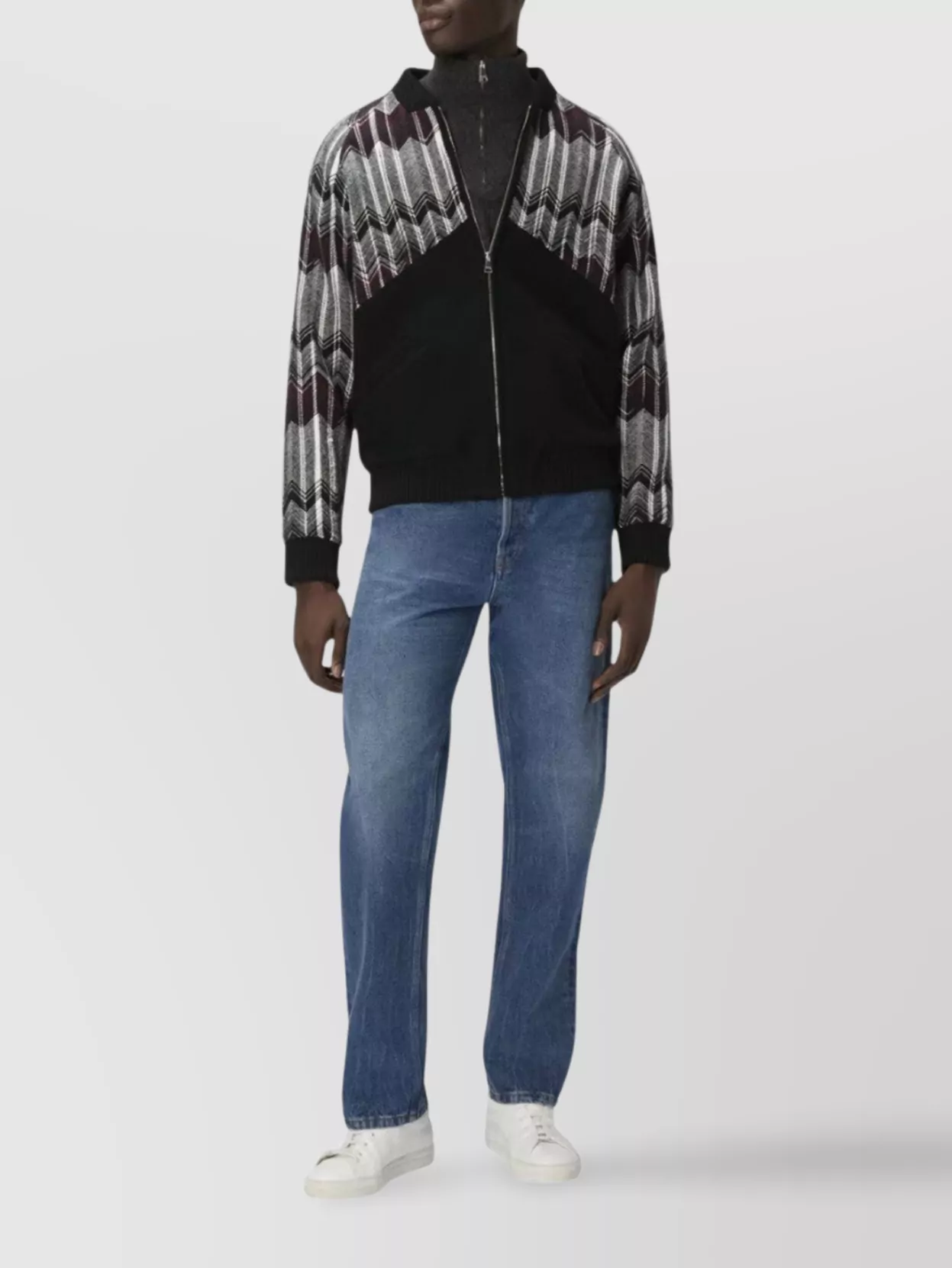 Missoni Wool-blend Bomber Jacket With Zigzag Insert In Black