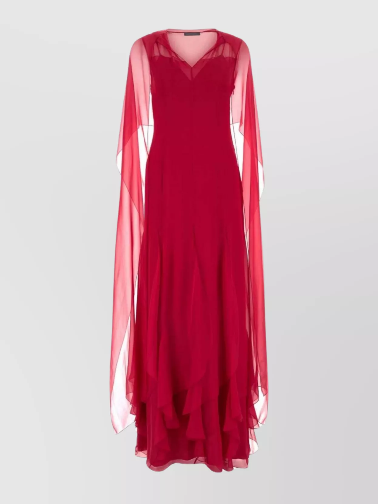 Shop Alberta Ferretti Crepe Long Dress V-neckline