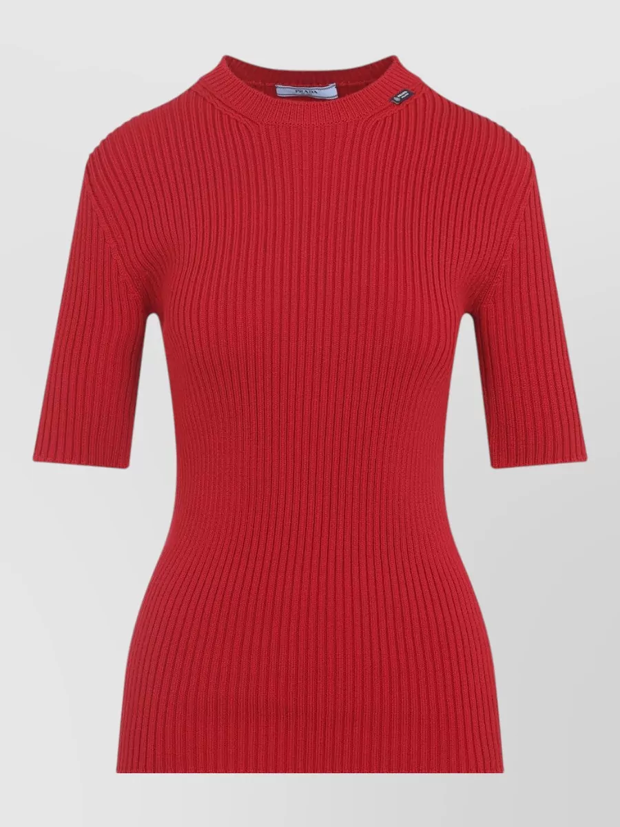 Prada Ribbed Virgin Wool Short Sleeve Top