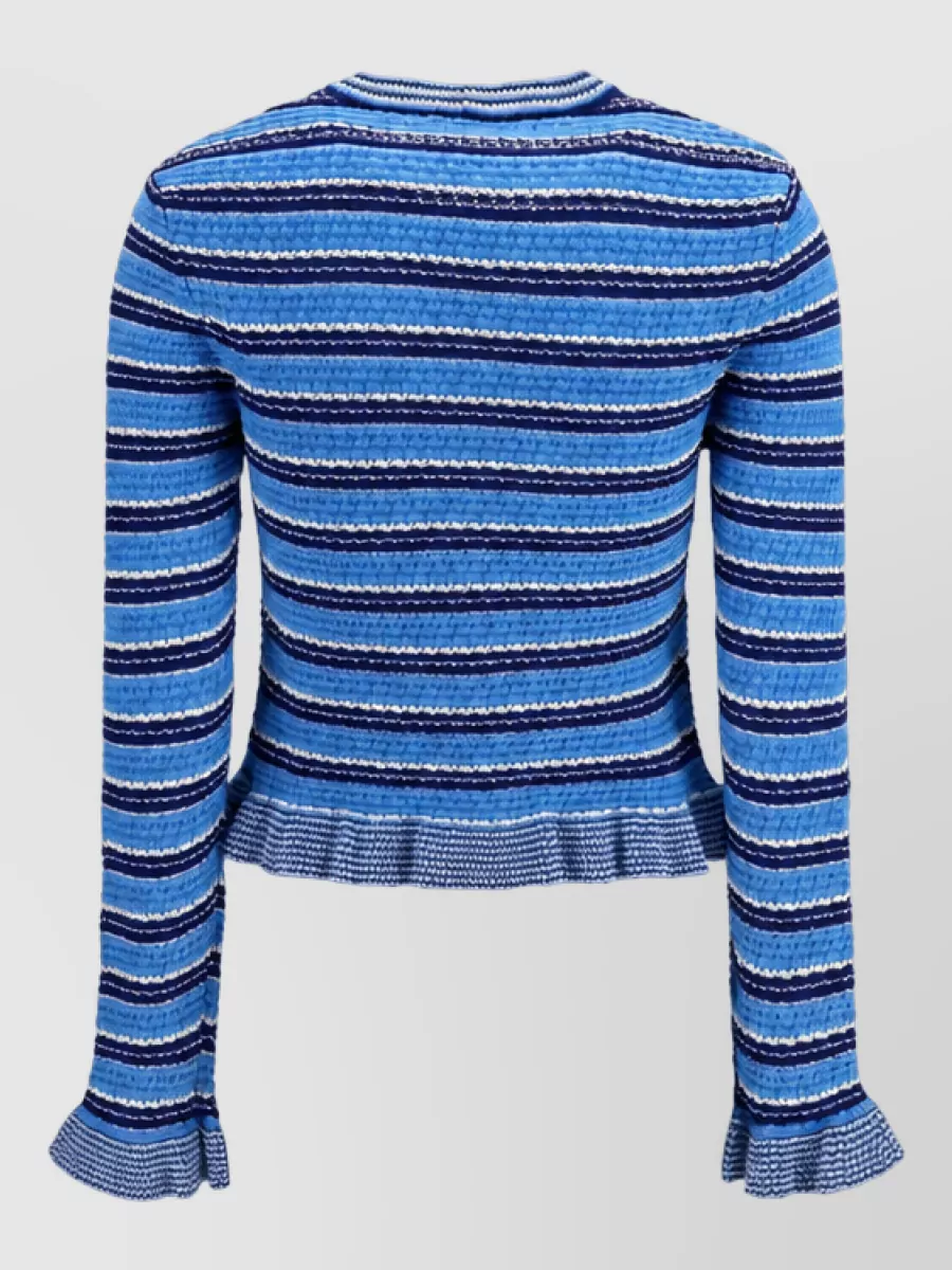 Ganni Striped Cotton V-Neck Cardigan