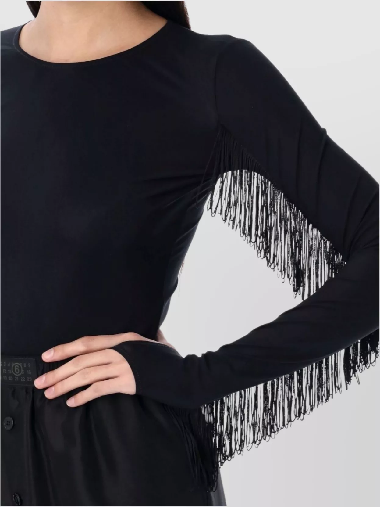 Mm6 Maison Margiela Mm6 By Maison Margiela Fringed Bodysuit With Intricate Side Detailing