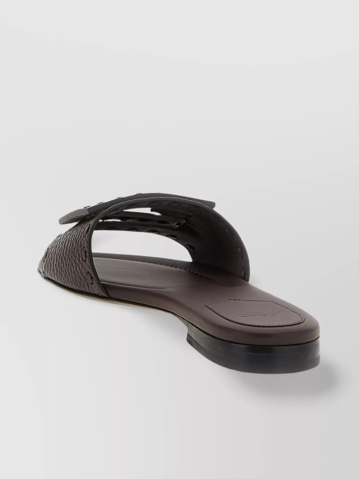 Fendi Flat Sole Open Toe Textured Strap Slides