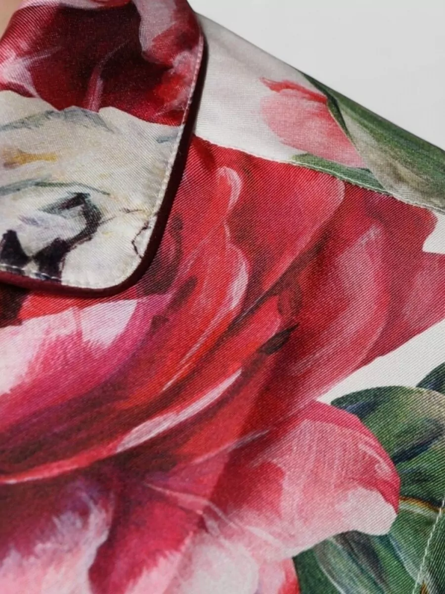 Dolce&Gabbana Silk Floral-Print Long-Sleeve Collared Blouse