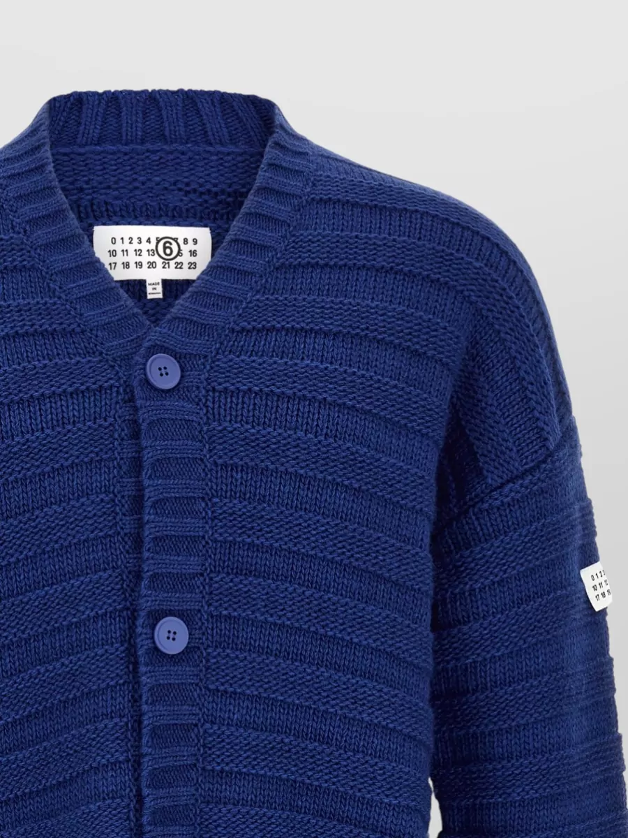 Mm6 Maison Margiela Wool Ribbed Distressed V-Neck Cardigan