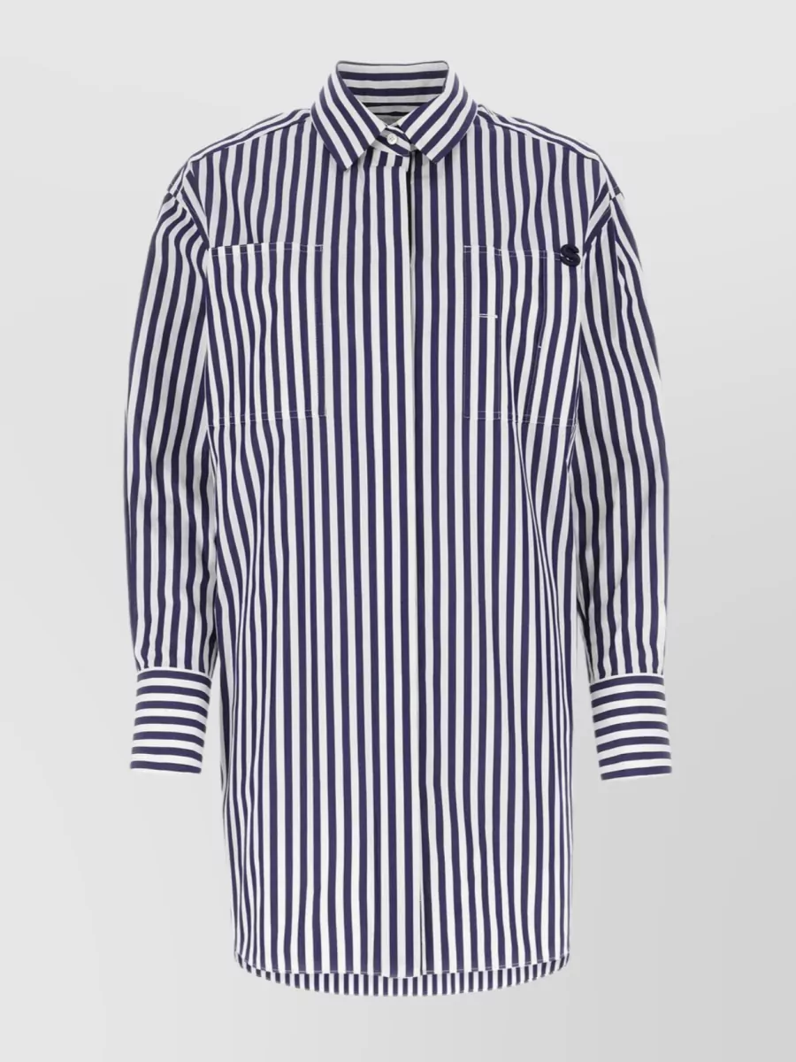 Shop Sacai Striped Cotton Poplin Shirt With Oversized Fit In Blue