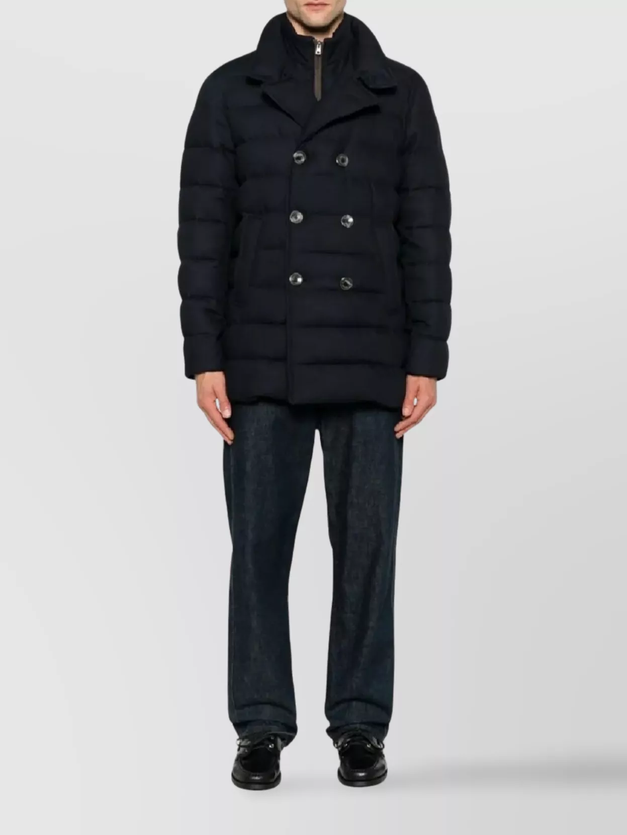 Herno Double-breasted Puffer Jacket With Quilted Texture In Black