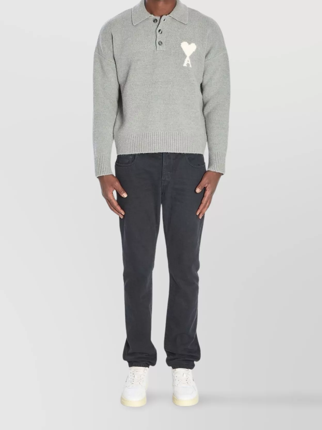 Ami Paris Wool Polo Shirt Long Sleeves