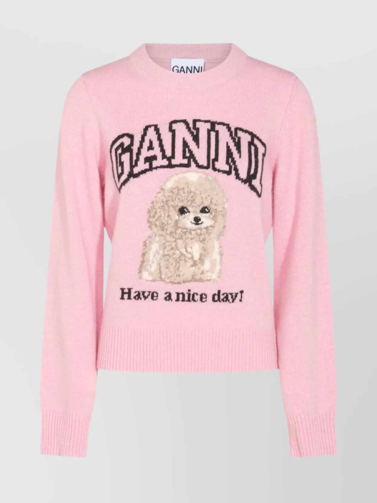 Ganni Knitwear Crewneck Graphic Print Long Sleeves