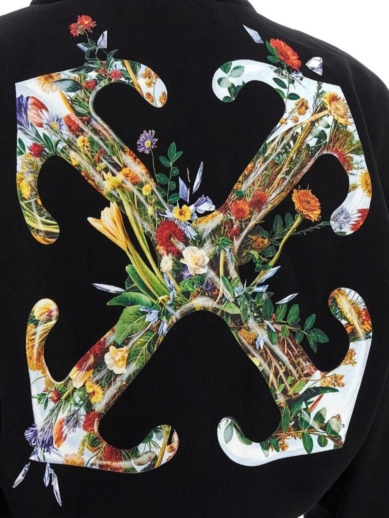 Off-White Floral Print Cropped Sweatshirt With High Collar