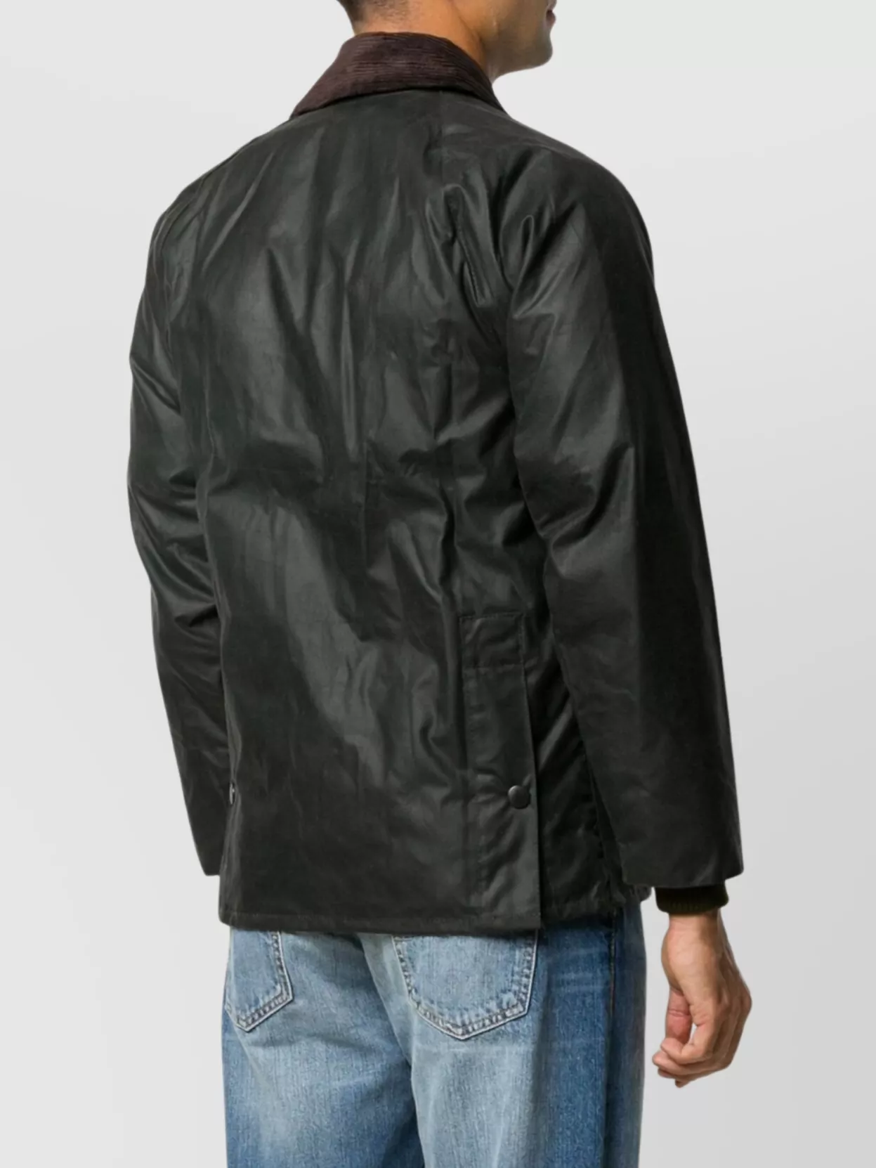 Barbour Waxed Jacket With Corduroy Collar And Pockets In Black