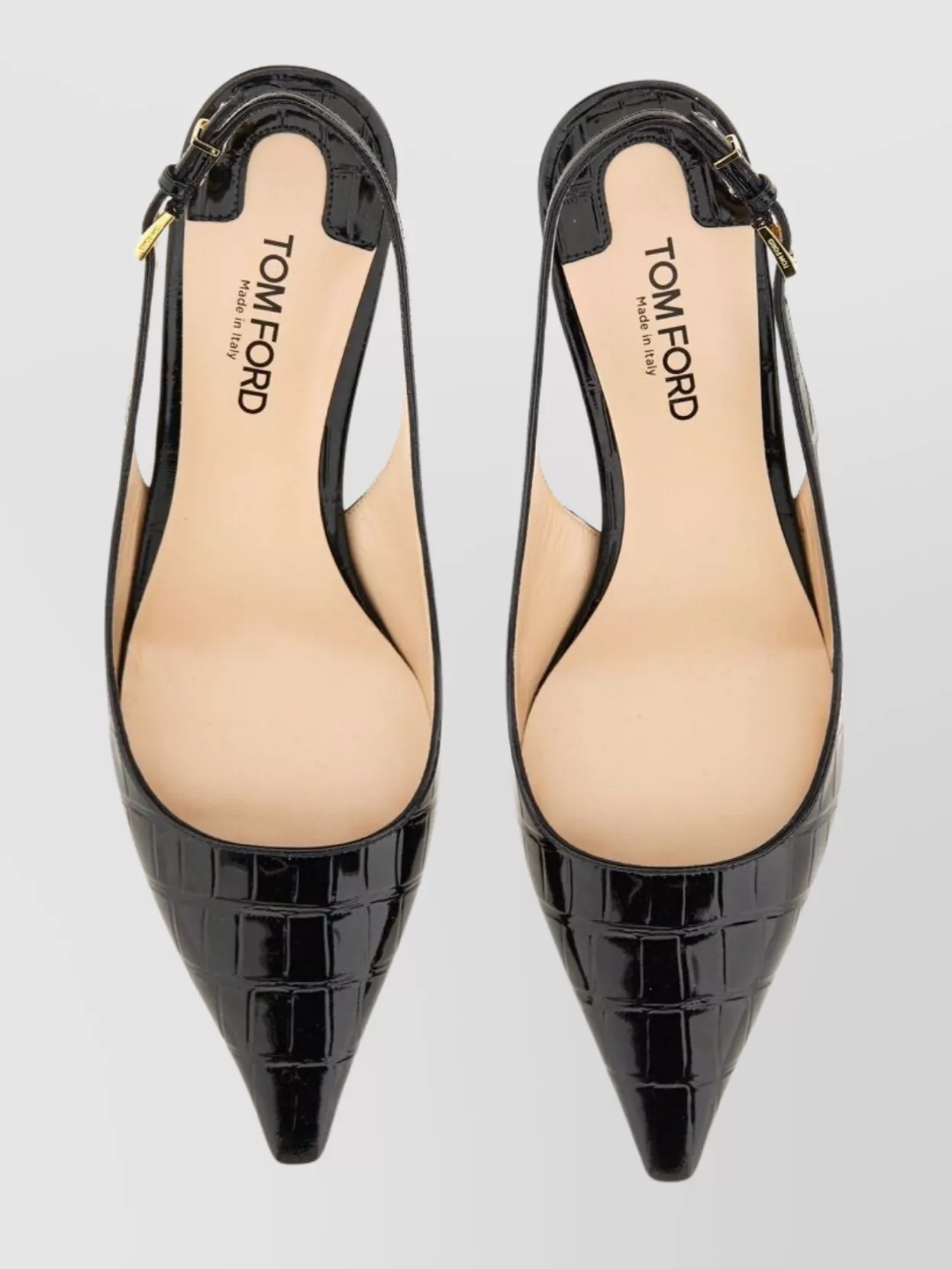 TOM FORD ANGELINA CROC-EMBOSSED SLINGBACK KITTEN HEEL PUMPS 