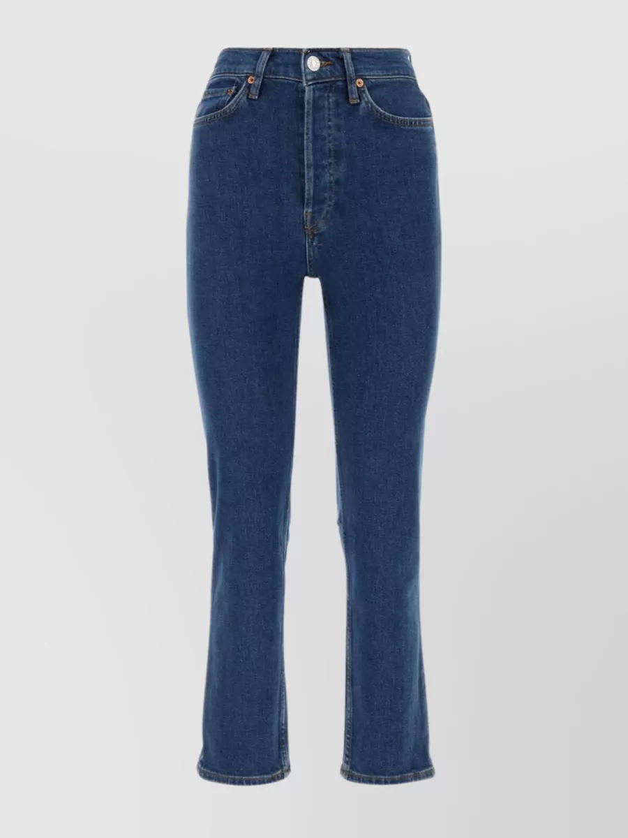 Shop Re/done '70s Ultra Rise Cropped Flared Denim Trousers In Blue