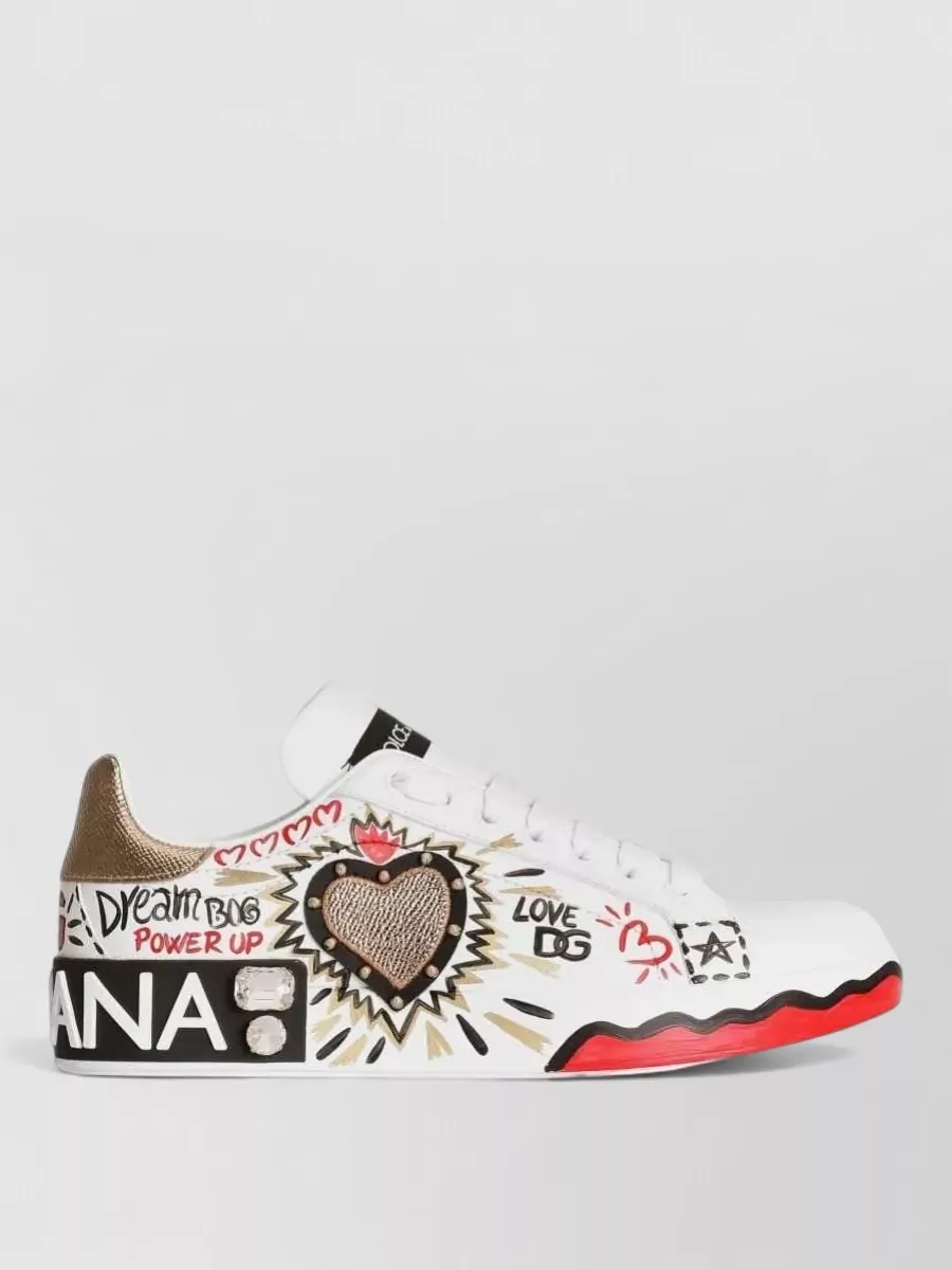 Dolce&Gabbana Crystal Embellished Calf Leather Low Top Sneakers