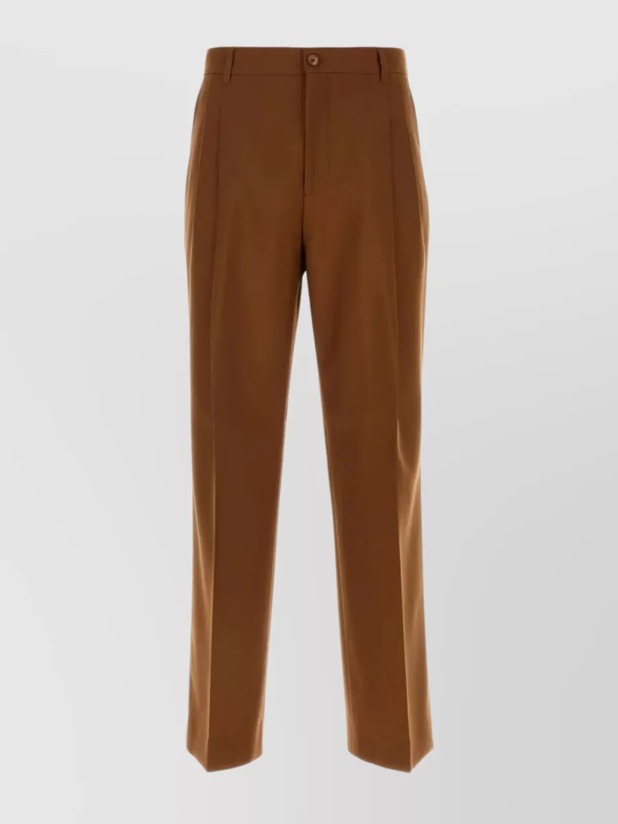 Shop Burberry Pleated Wool Trousers With Belt Loops In Brown