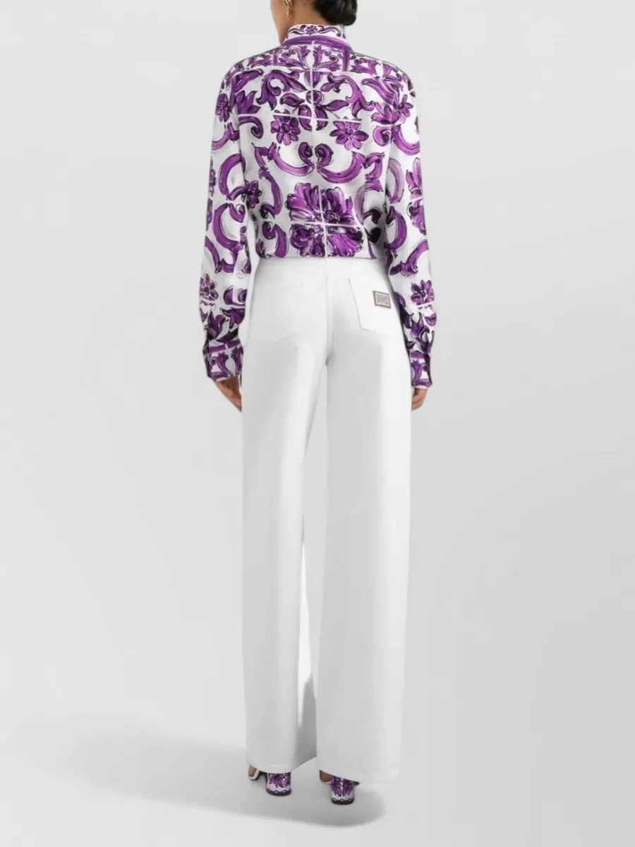 Dolce & Gabbana Silk Shirt Maiolica Print Floral Pattern In Purple