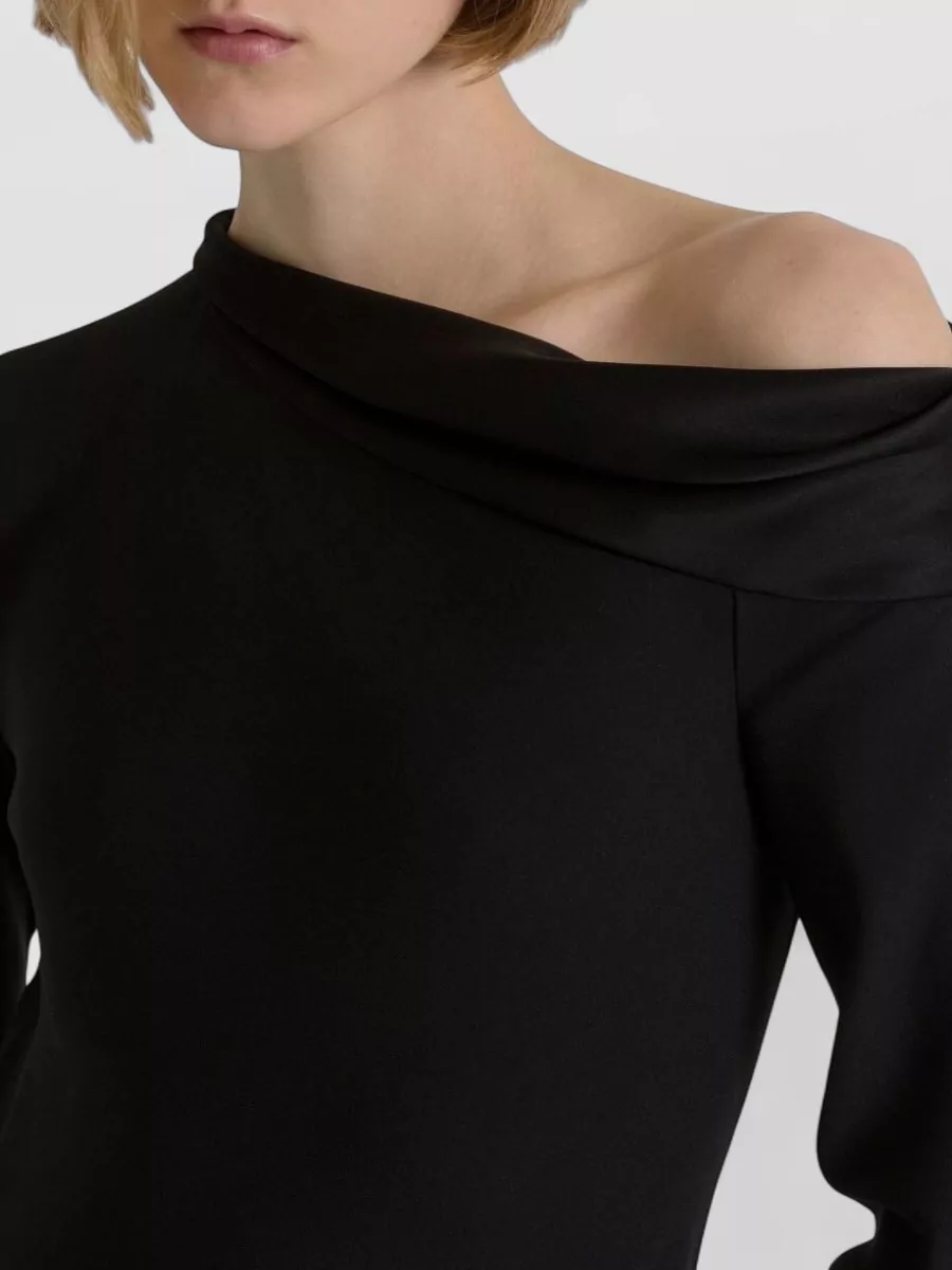 Alberta Ferretti Draped One-Shoulder Long-Sleeve Maxi Dress