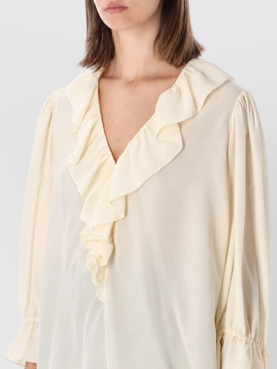Chloé Silk V-Neck Ruffled Blouse