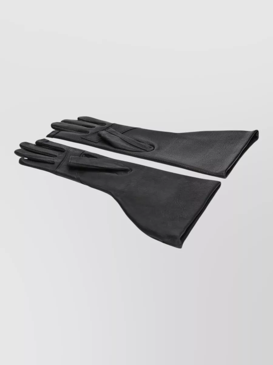 Rick Owens Pebbled leather asymmetric panelled gloves