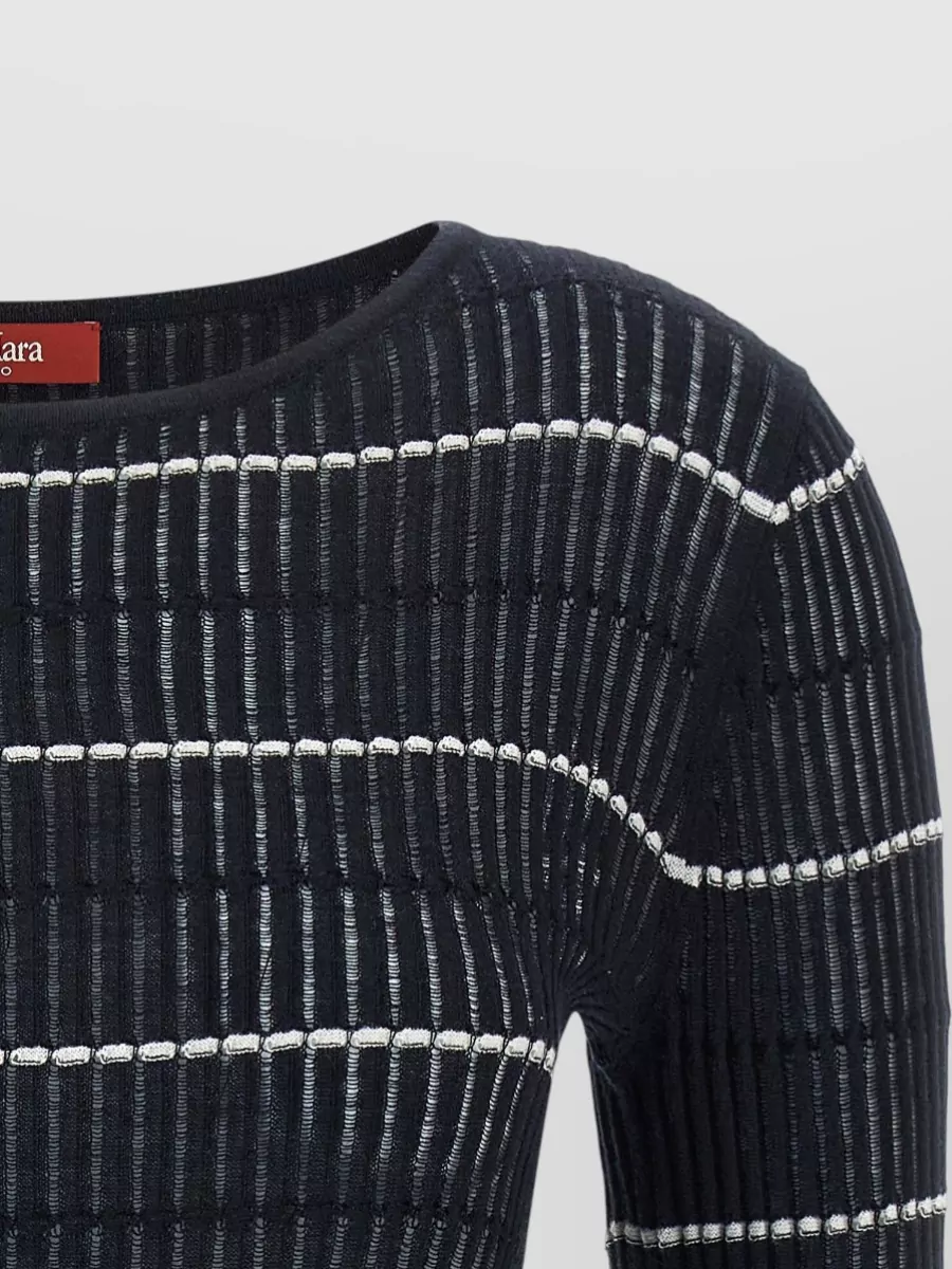 S Max Mara Silk Wool Ribbed Striped Boat Neck Long Sleeve Sweater