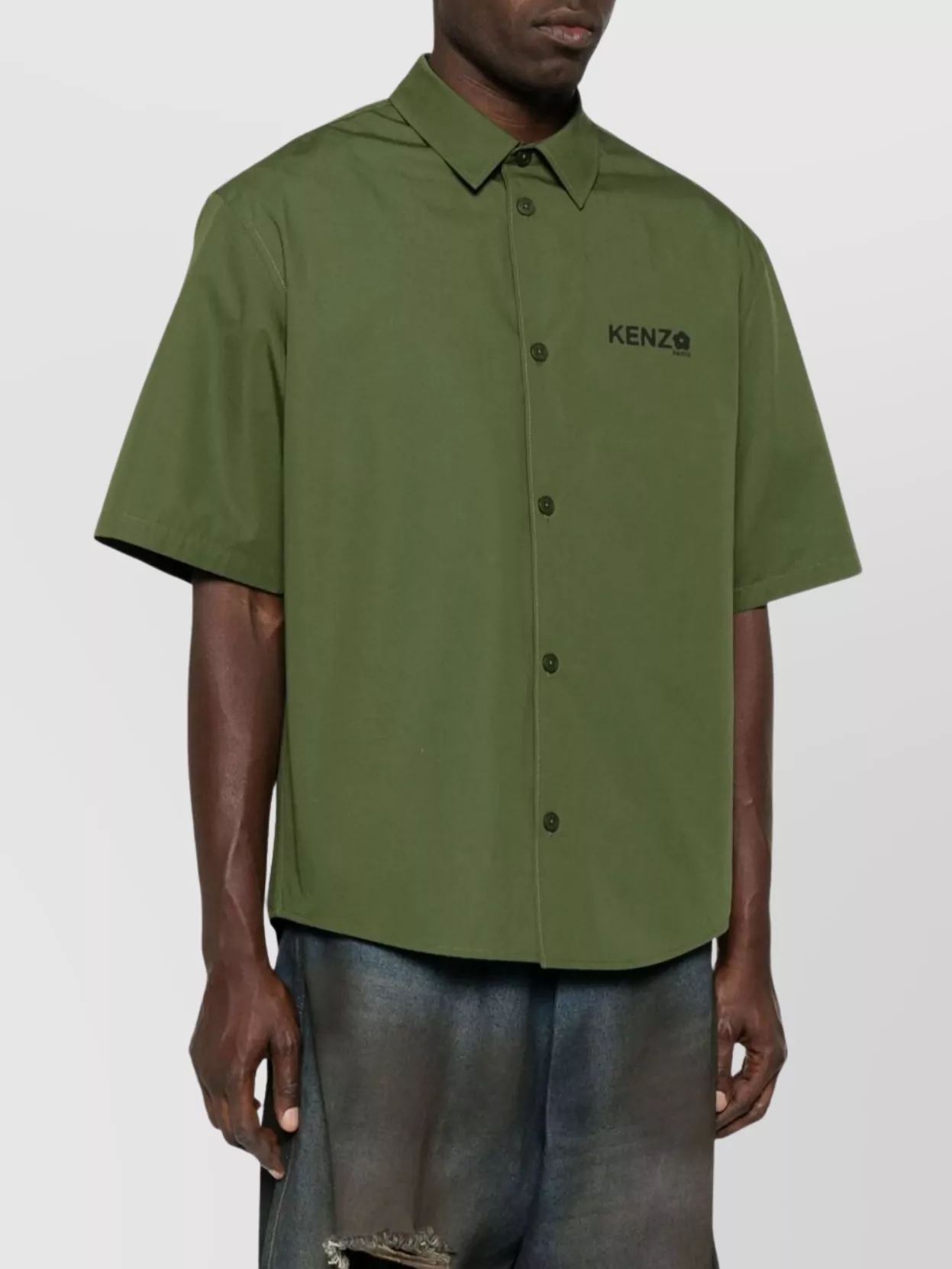 Kenzo Pleated Box Shirt With Curved Hem