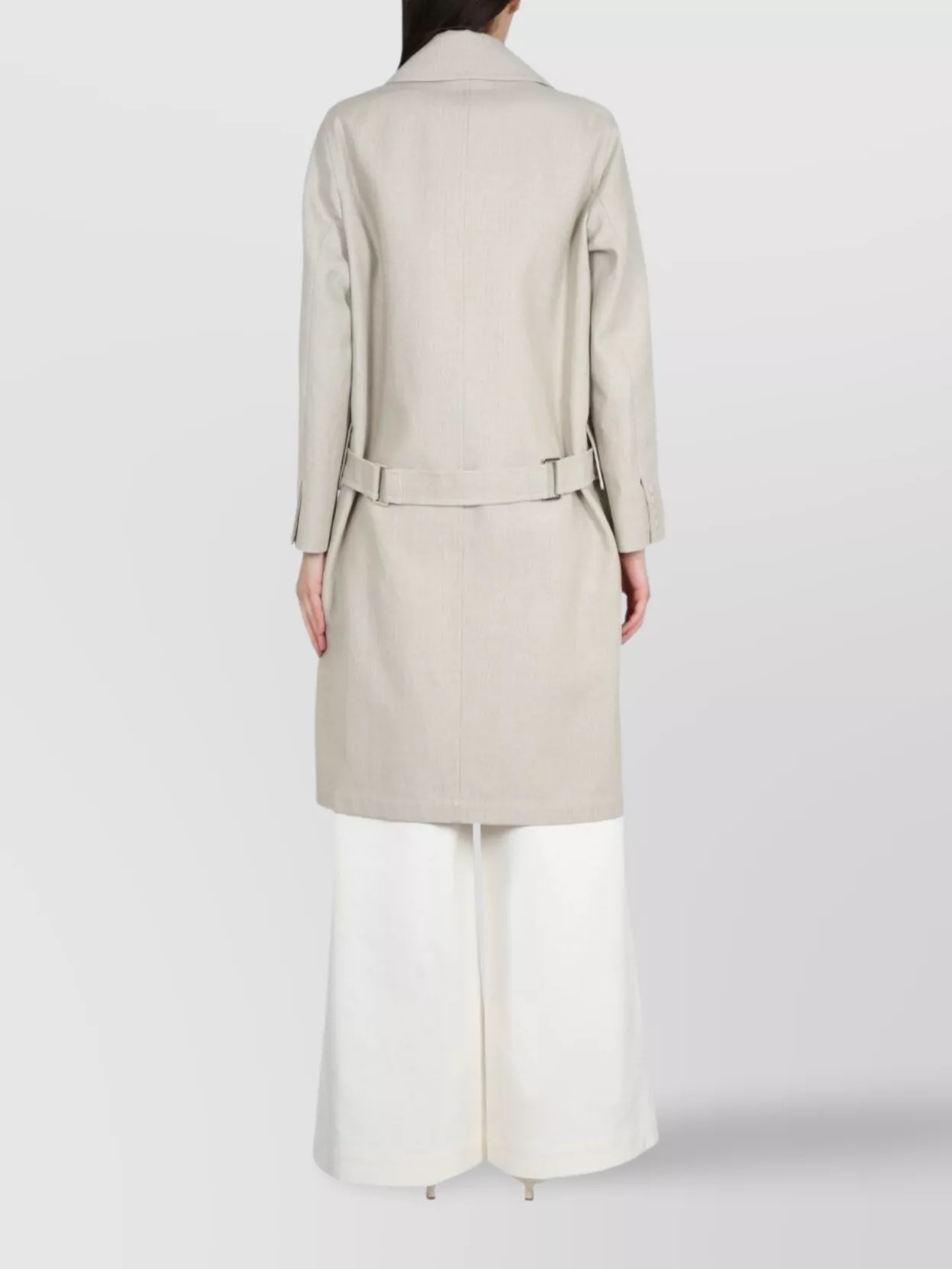 Max Mara Double Breasted Linen Jersey Coat In Neutral