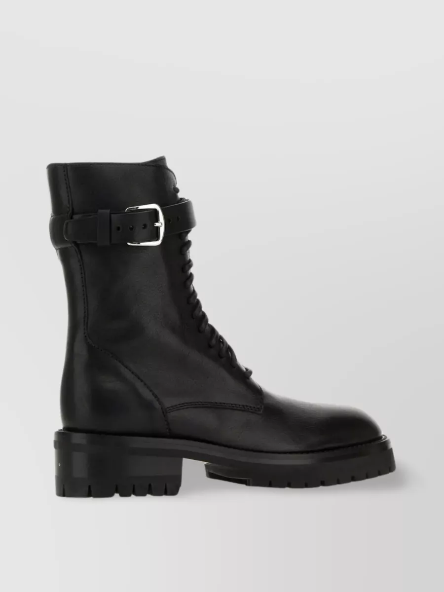 Shop Ann Demeulemeester Leather Strap Ankle Boots With Treaded Sole In Black