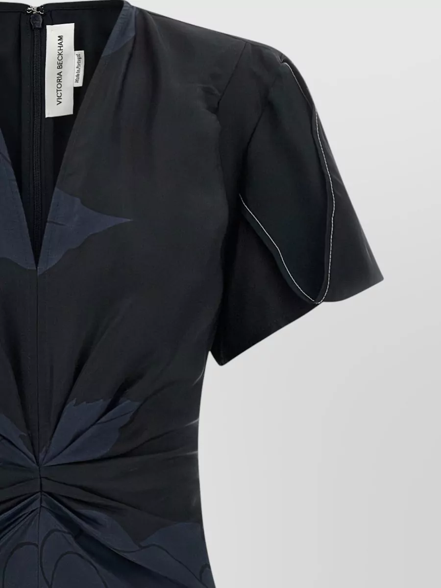 Victoria Beckham V Neck Midi Dress Ruched Floral