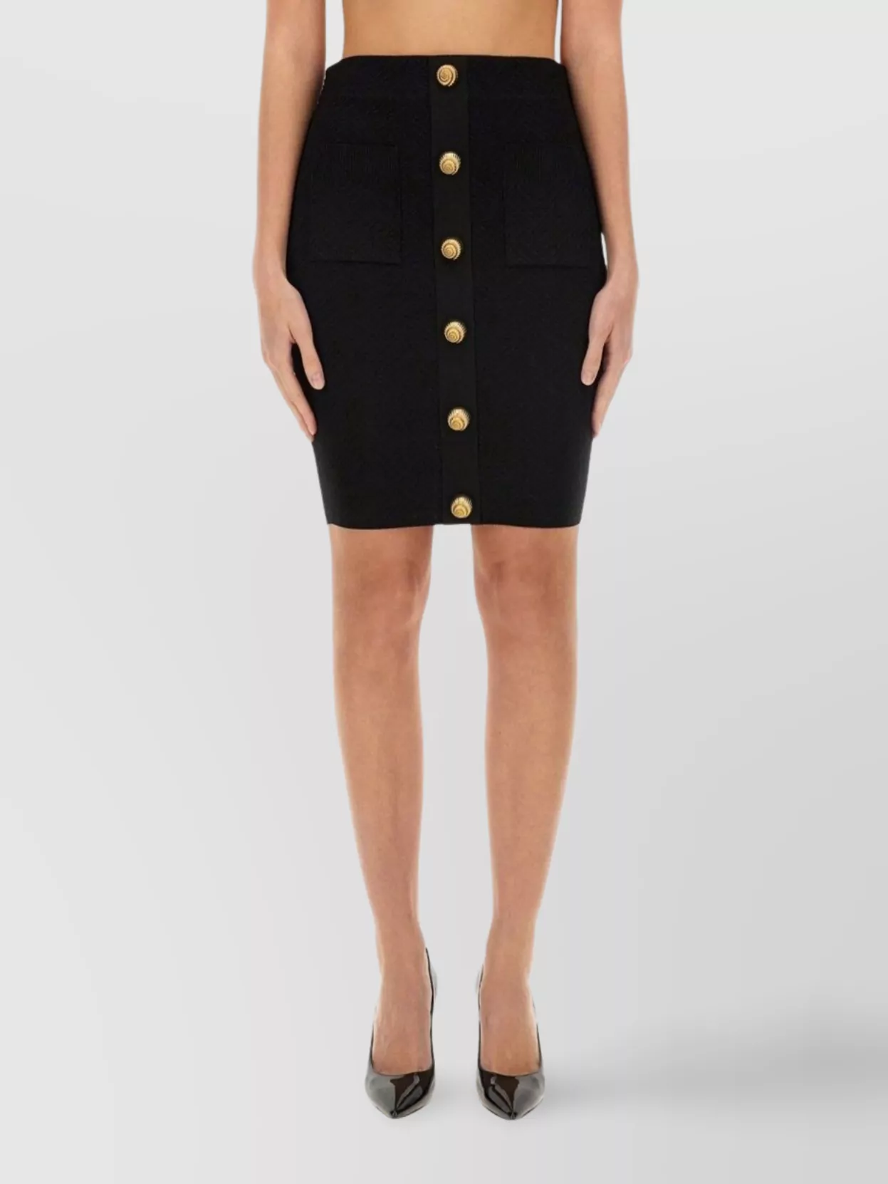 Balmain "Checkered" Knit Skirt Featuring Front Pockets