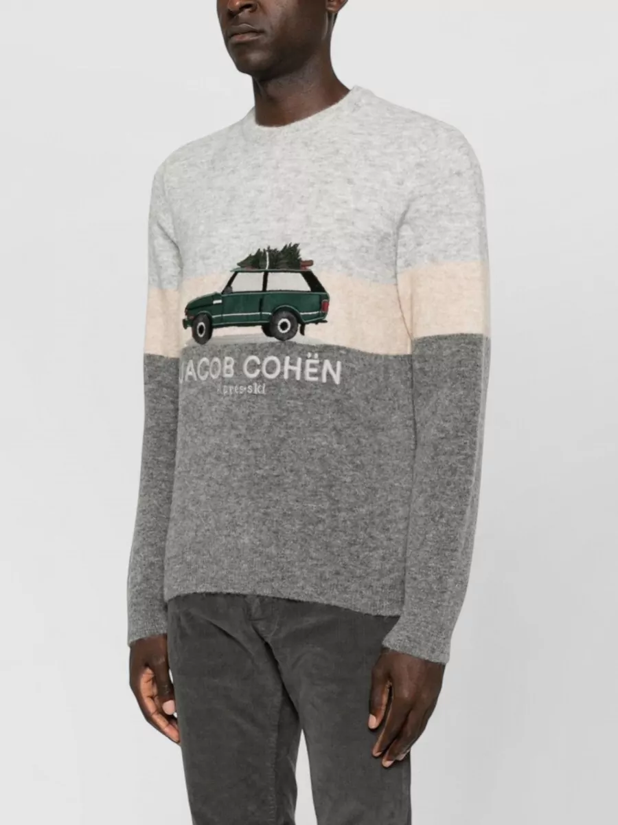 Jacob Cohen Alpaca Wool Intarsia Logo-Embroidered Striped Crew-Neck Jumper