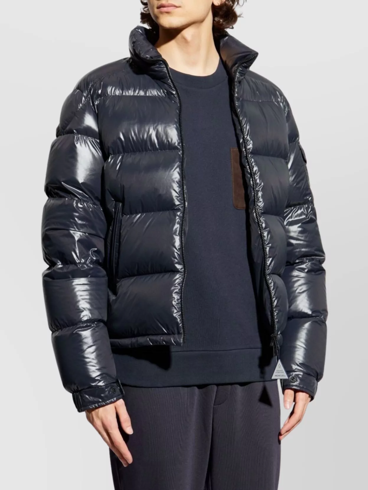 Moncler High Collar Quilted Jacket With Shiny Finish