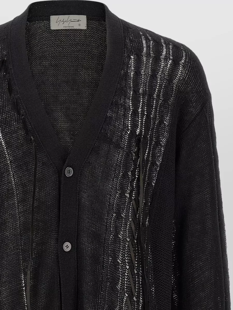 Yohji Yamamoto Linen Cotton V-Neck Long-Sleeve Cardigan