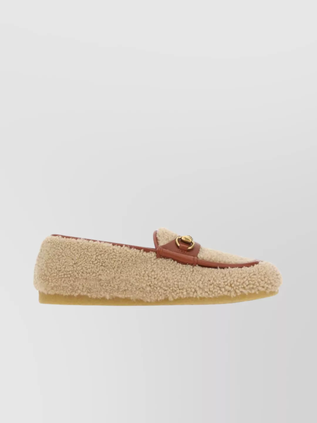 Shop Gucci Contrast Trim Shearling Horsebit Loafers In Brown