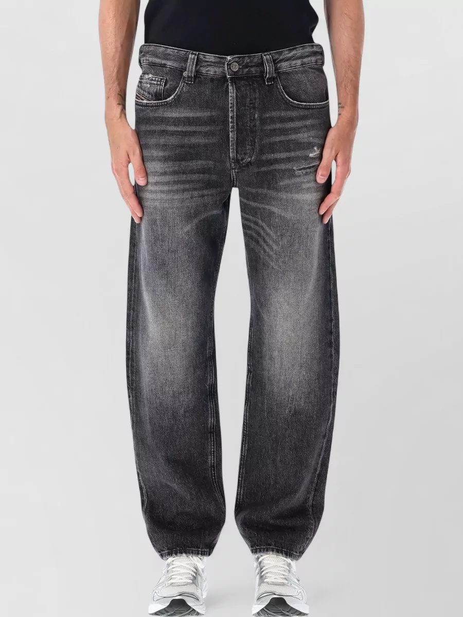 Diesel Denim regular-fit mid-rise tapered jeans — The relaxed wide‑leg washed‑black jeans echo the parka’s volume and match the grey-black fade, giving a balanced, ’90s-leaning silhouette that still feels sharp under a padded jacket.