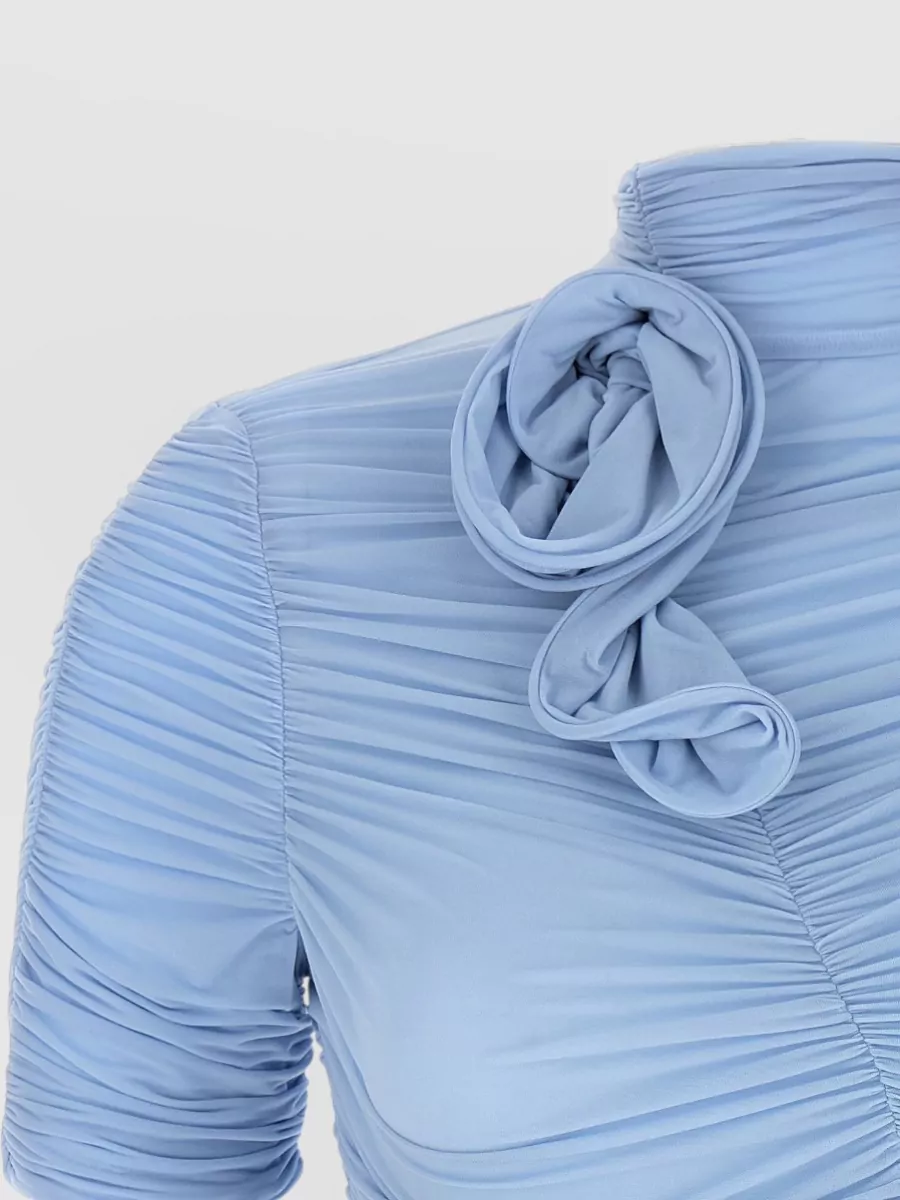 Magda Butrym Floral High Neck Ruched Short Sleeve Top