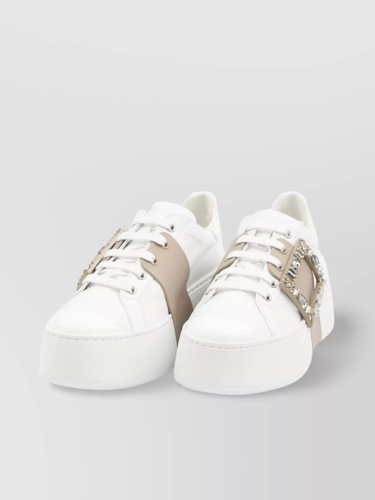 Roger Vivier Leather High-Top Sneakers Crystal Buckle